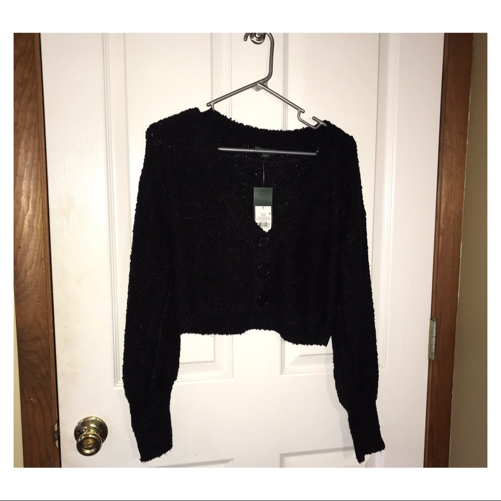 Wild Fable Black Button Cropped Sweater Size S